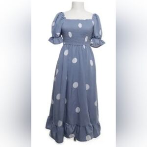 SHEIN Blue and White Polka Dot Dress